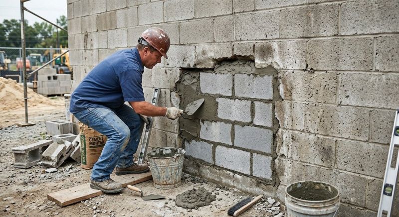 Cinder Block Wall Repair in New Boston, MI
